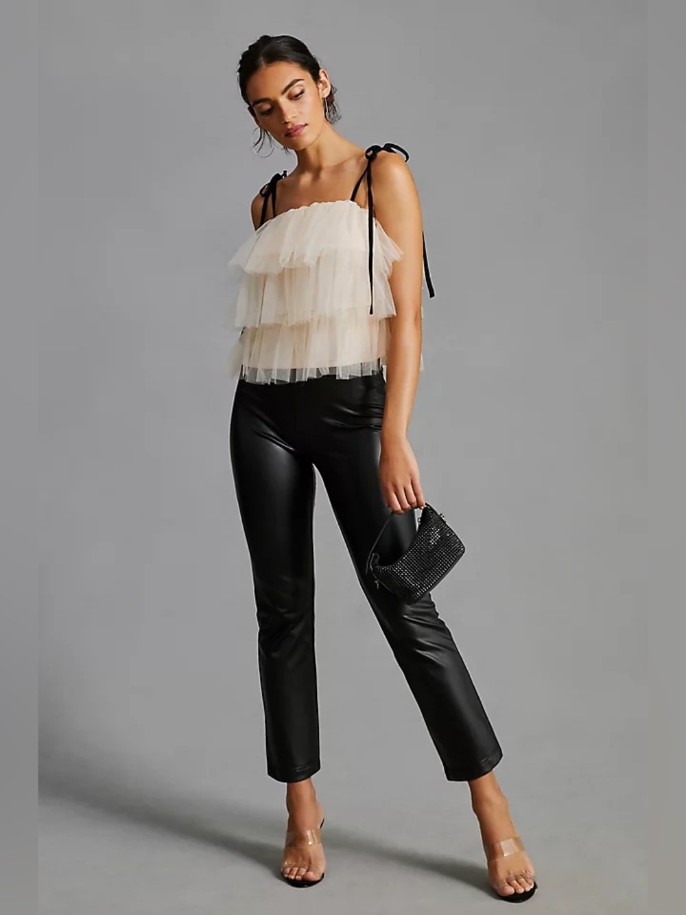 Anthropologie Sanctuary Carnaby Kick Crop Pant Black Faux Leather NWT